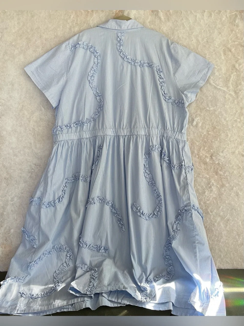 Kate Spade Plus Blue Pinstripes Ribbon Short Sleeve MIDI Dress (SKU751)